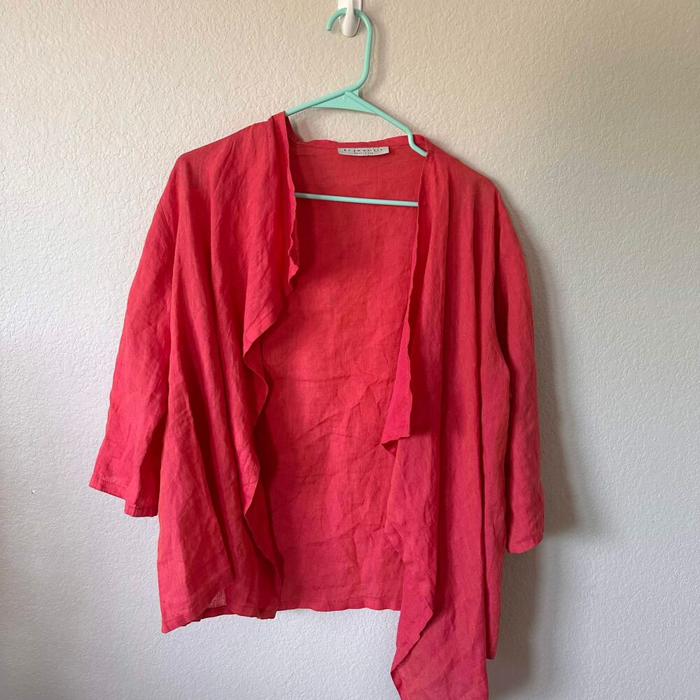 Bryn Walker 100% Linen Coral Open Front Lightweight Cardigan Small Lagenlook